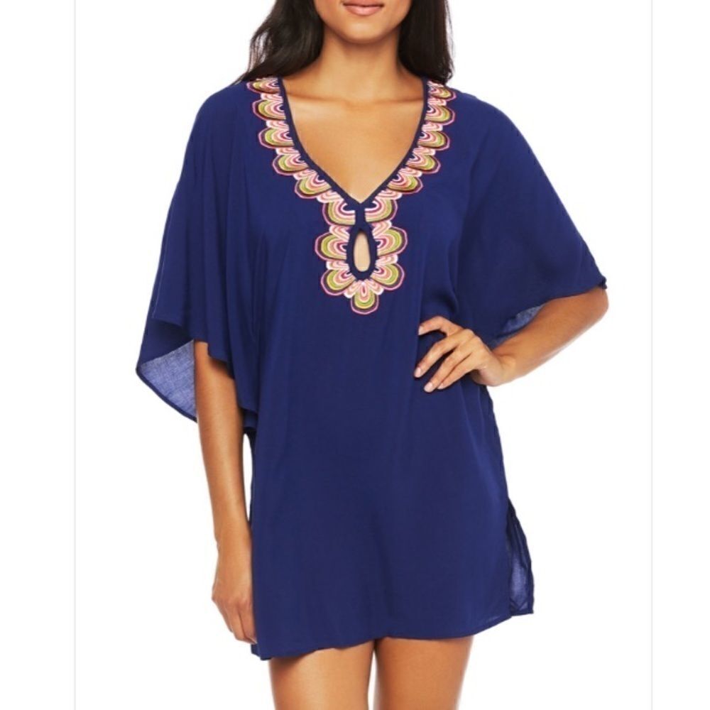 Trina Turk Rainbow Swirl Embroidered Tunic Top